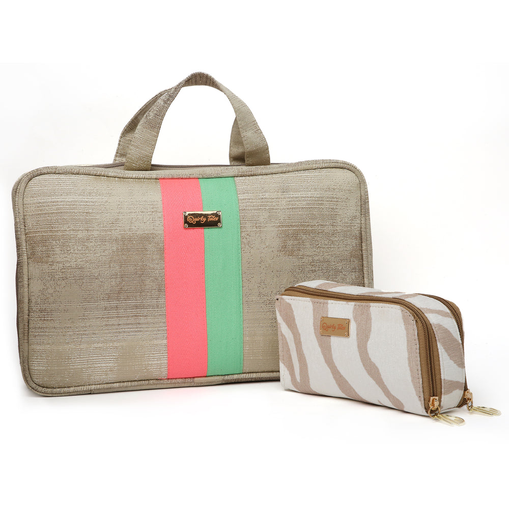 BEIGE STRIPED VANITY ORGANISER