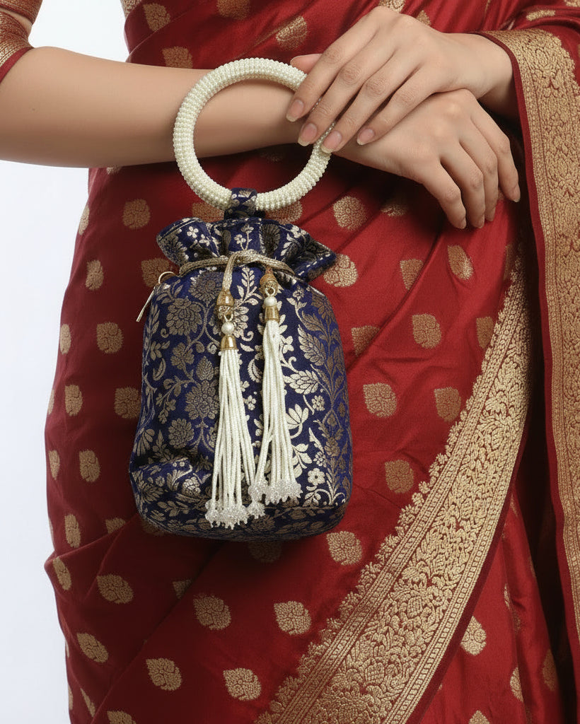 Blue Banarsi Silk Potli