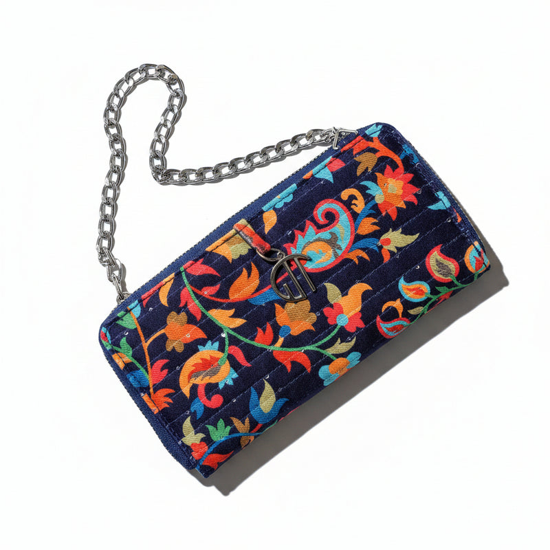 Floral Print Blue Wallet