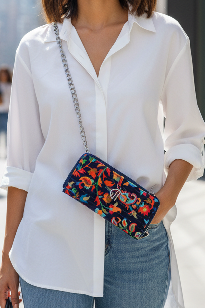 Floral Print Blue Wallet