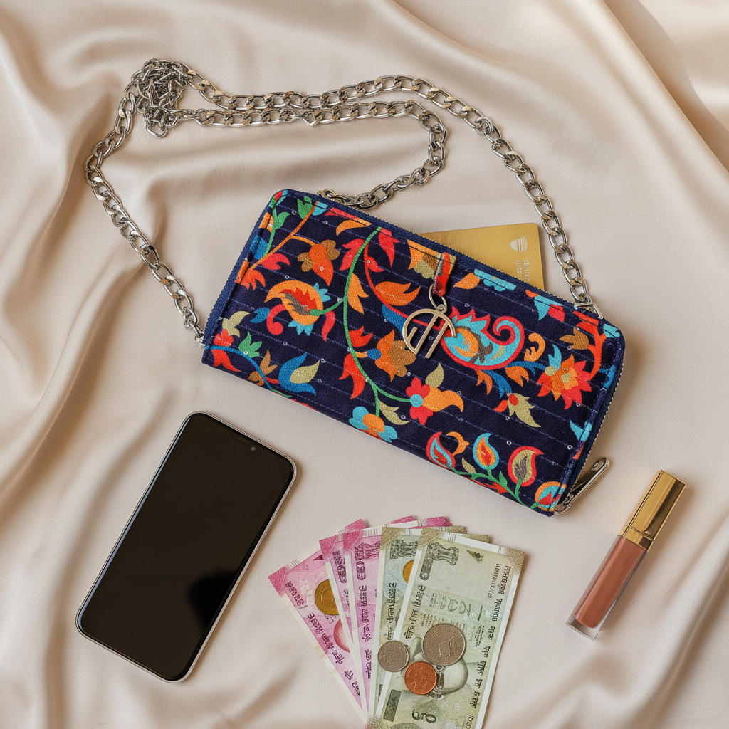 Floral Print Blue Wallet
