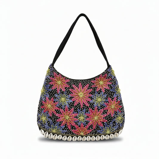 Boho Kashida Embroidery Mini Black Handbag