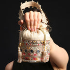 Beige Multi Colour Bucket Potli