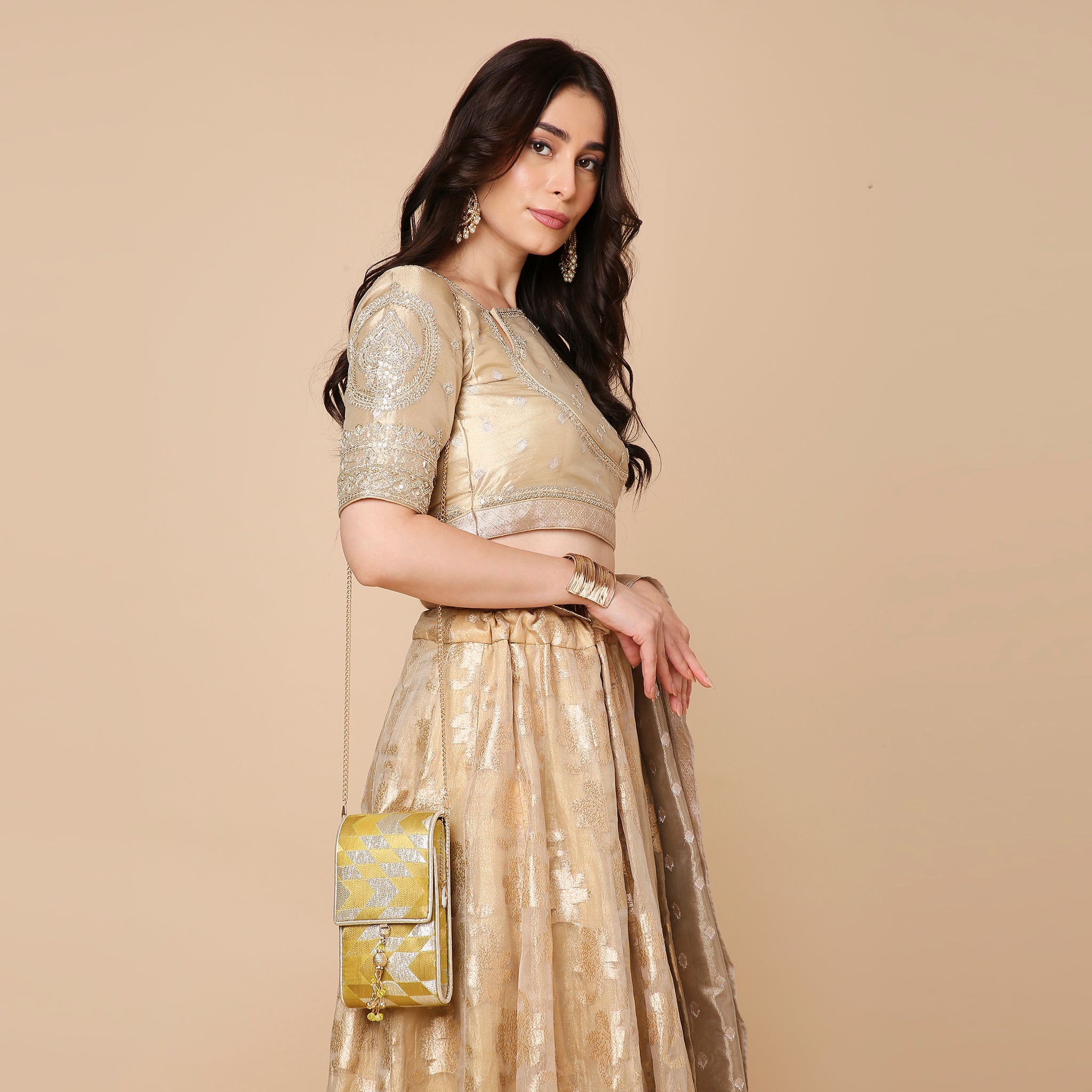 Banarasi Ikat Yellow Mobile Bag