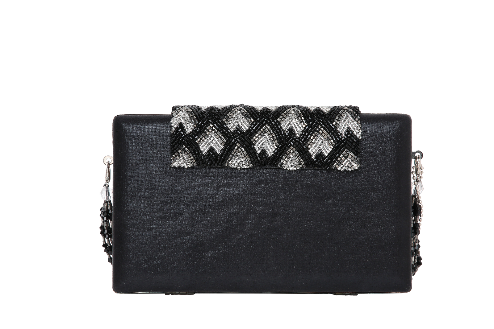 Chloee Black Box Clutch With Silver Beading Work 
