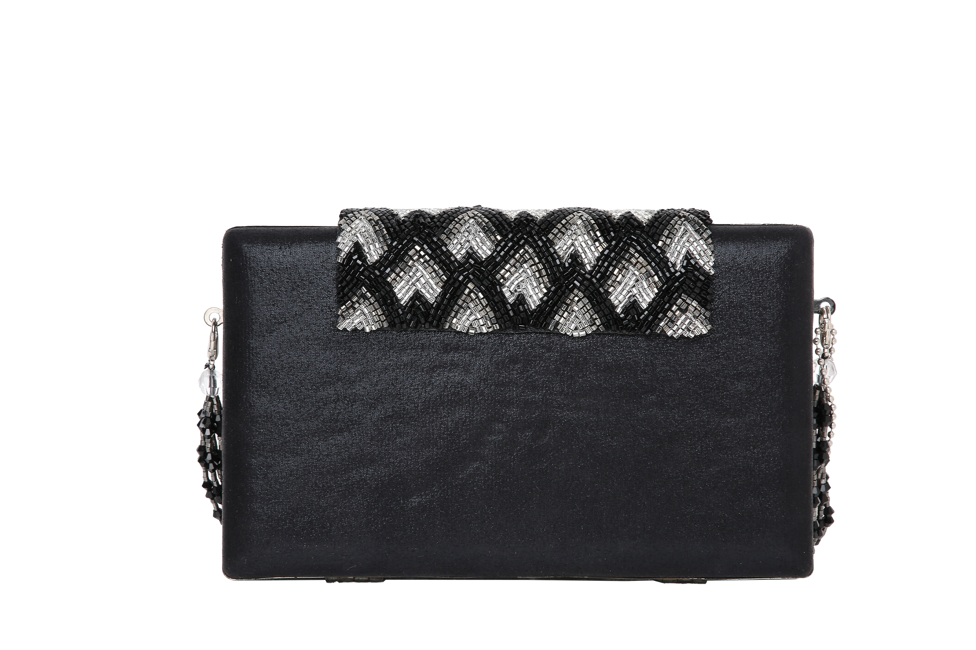 Chloee Black Box Clutch With Silver Beading Work 