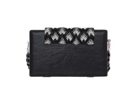 Chloee Black Box Clutch With Silver Beading Work 