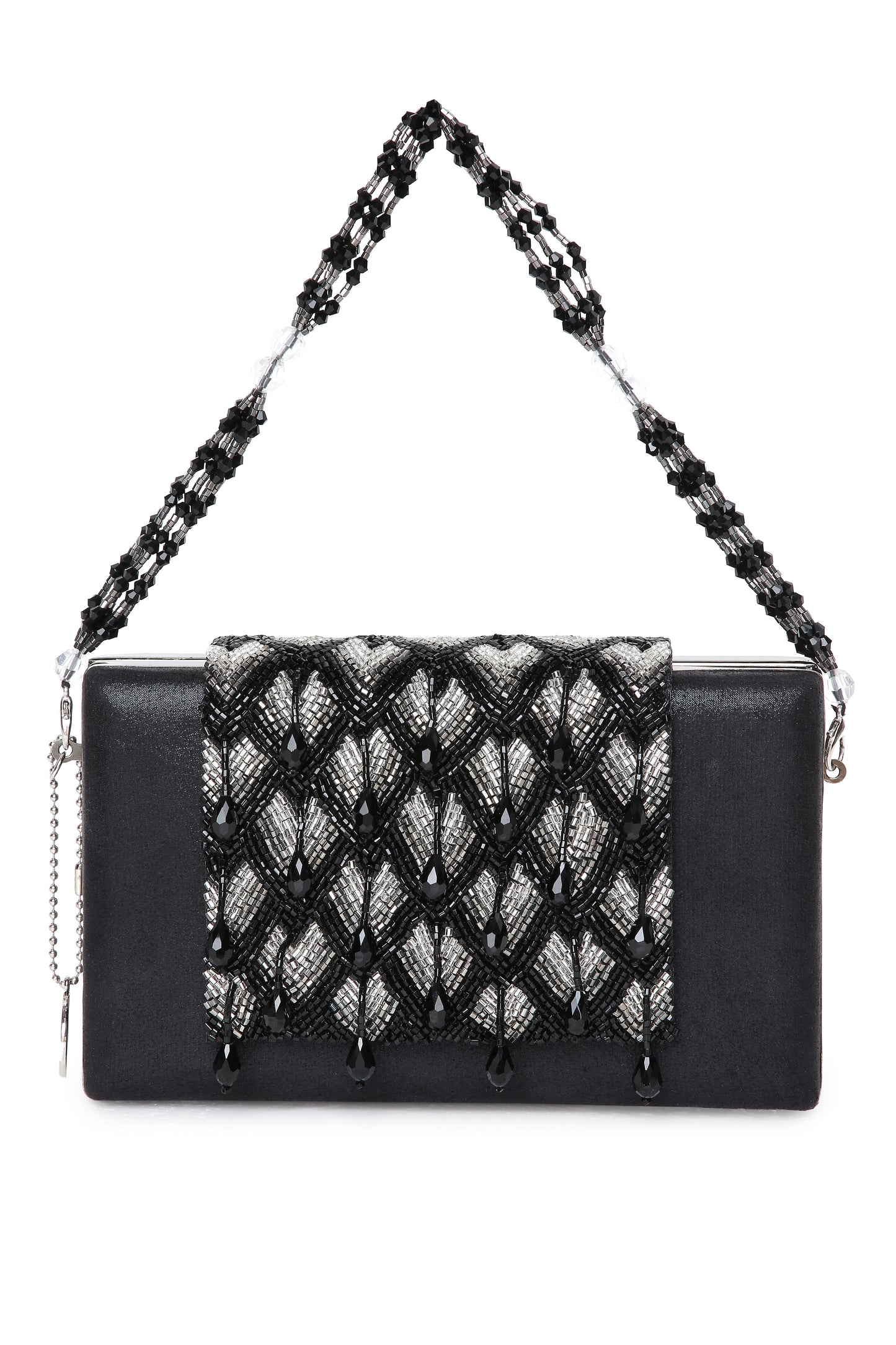 Chloee Black Box Clutch With Silver Beading Work 