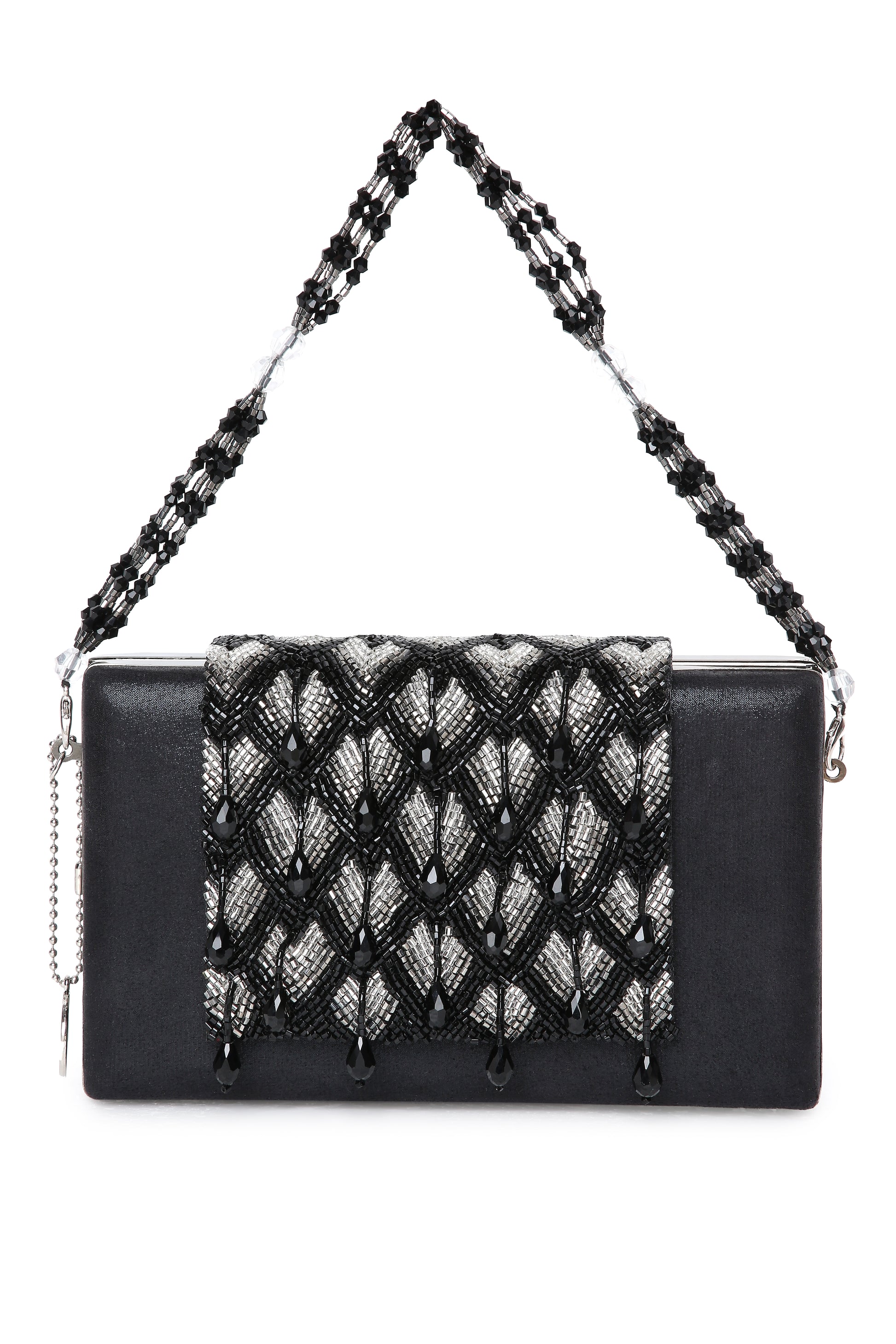 Chloee Black Box Clutch With Silver Beading Work 