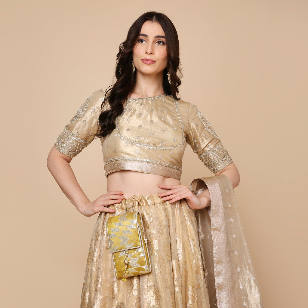 Banarasi Ikat Yellow Mobile Bag