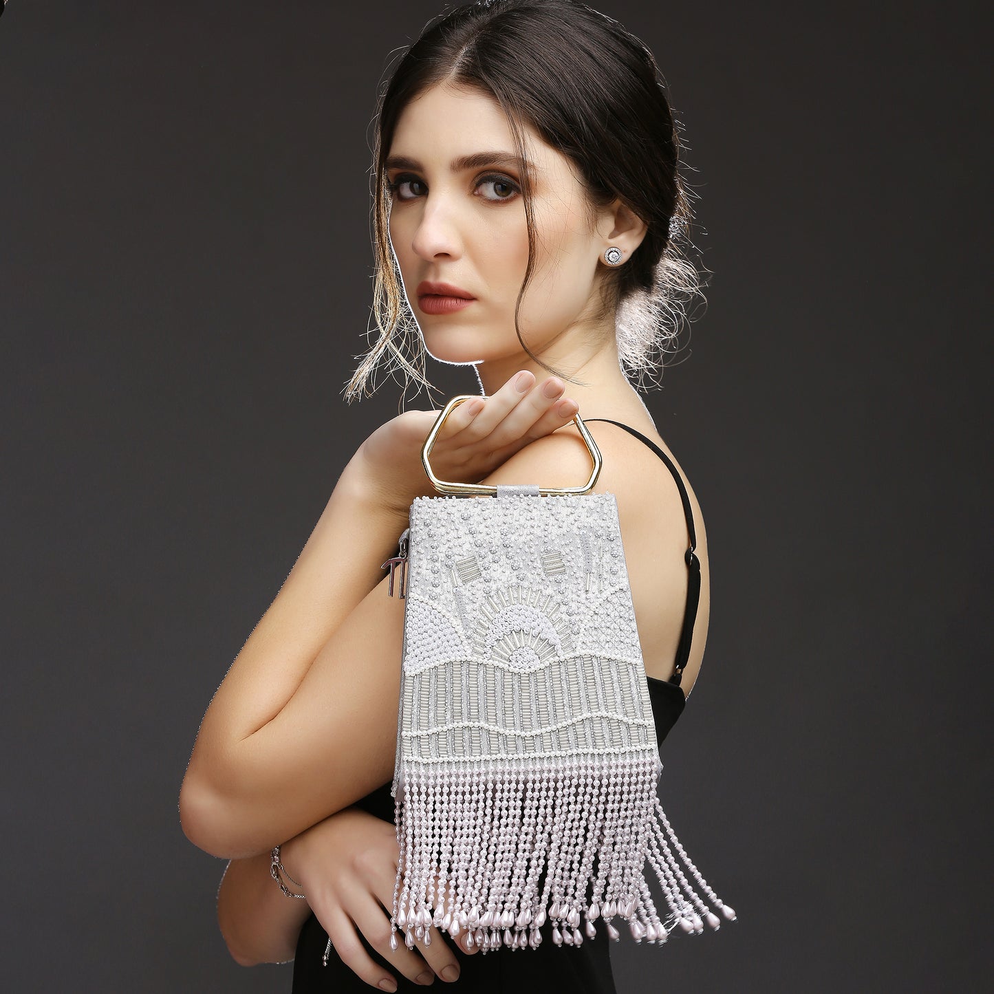 Demi Silver Embellished Handbag