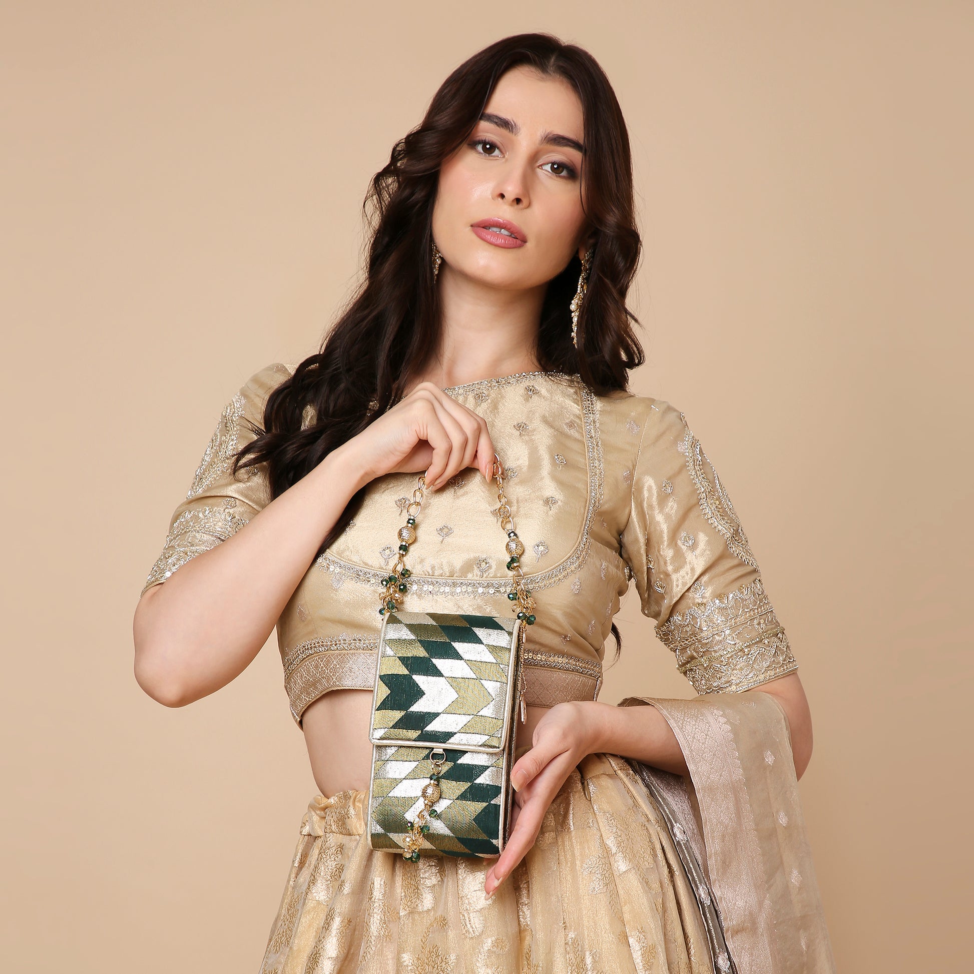 Banarasi Ikat Green Mobile Bag