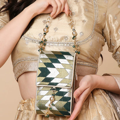 Banarasi Ikat Green Mobile Bag