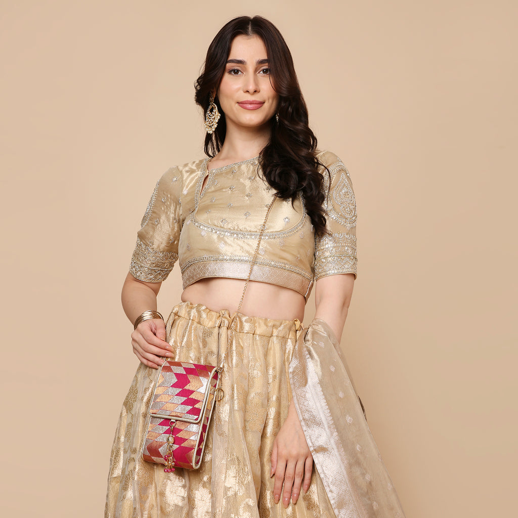 Banarasi Ikat Pink Mobile Bag