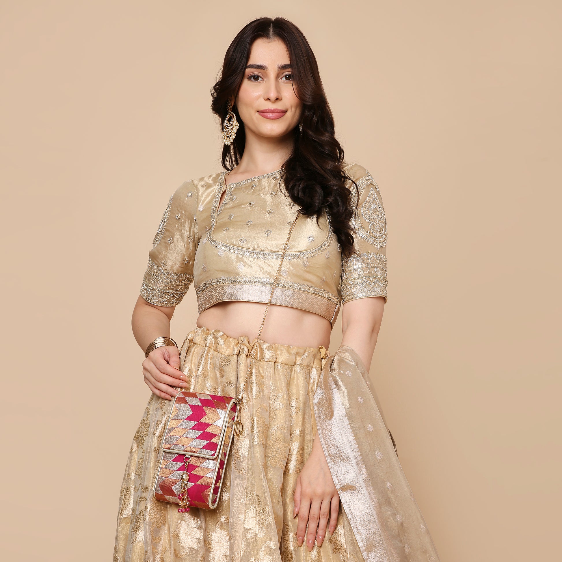 Banarasi Ikat Pink Mobile Bag