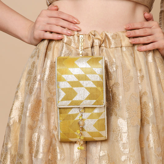 Banarasi Ikat Yellow Mobile Bag