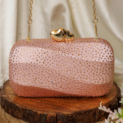 Esabelle Satin Pink Capsule Clutch With Detachable Golden Chain