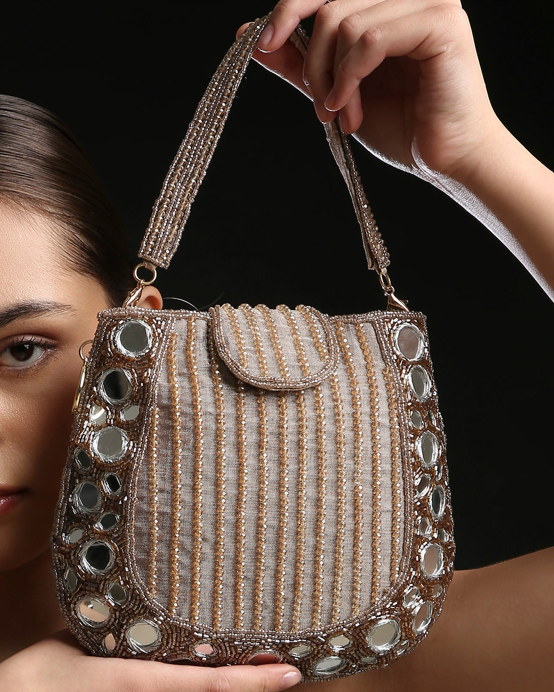 Mirror champagne Rose Gold Mini Handbag