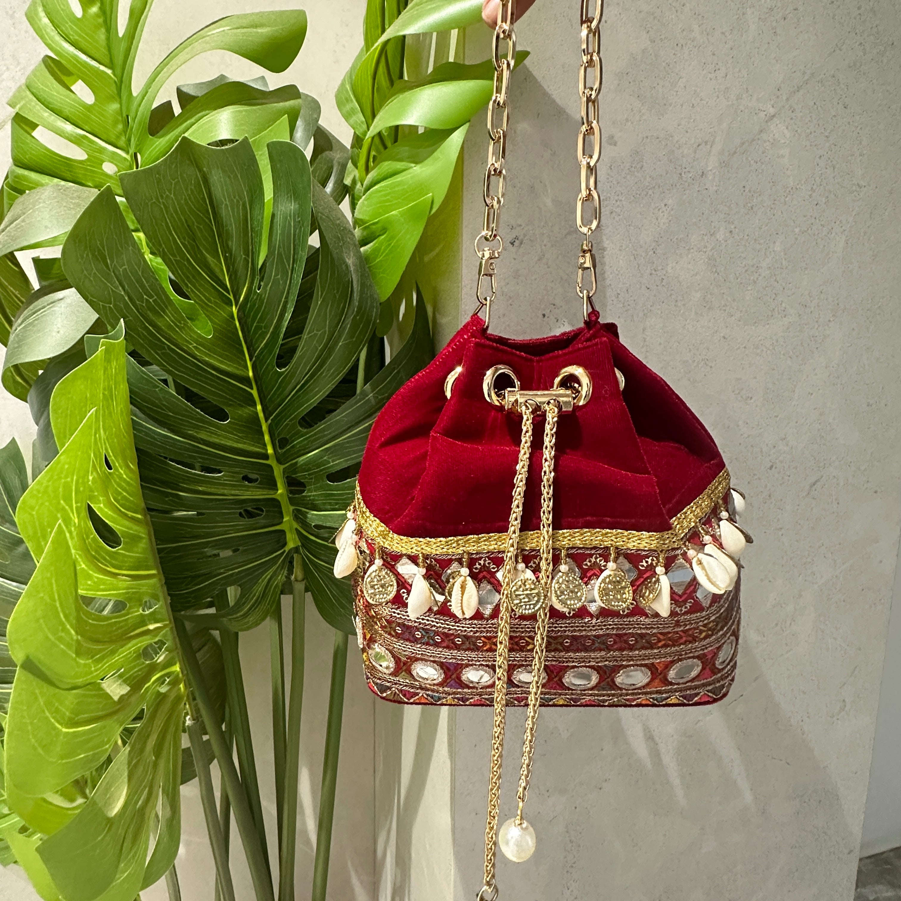Rani Red Velvet Bucket Bag