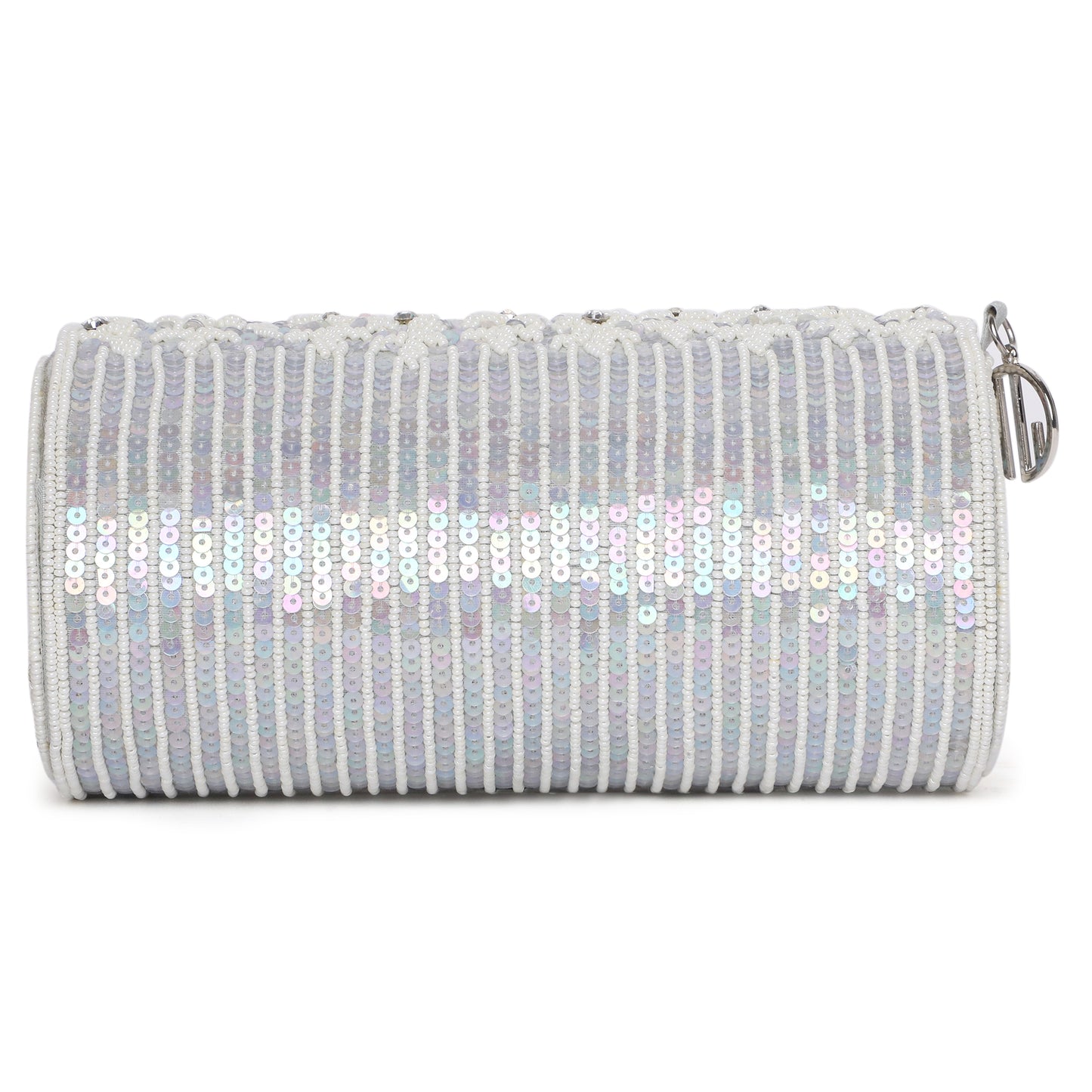 Floral Beaded Silver Clutch
