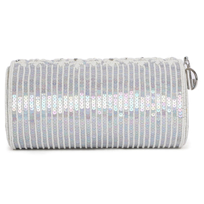 Floral Beaded Silver Clutch