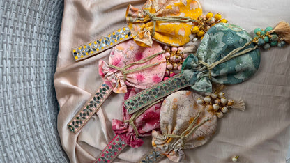 Floral Mirror Work Strap Potli Set Of 5