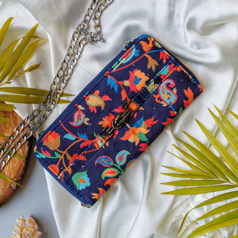 Floral Print Blue Wallet