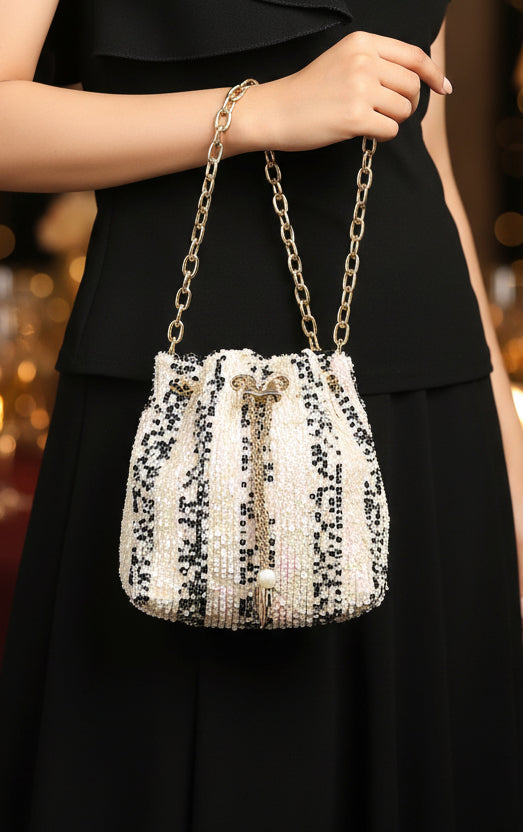 Glittoria Black White Bucket Bag