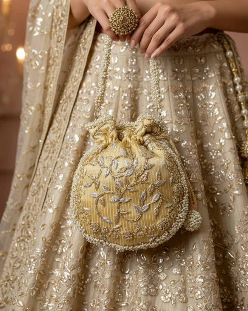 Gold Zardozi Floral Potli