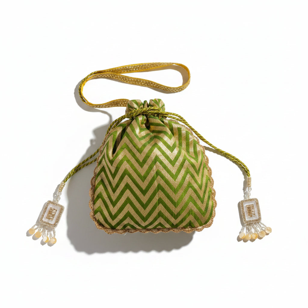 Green Silk Wave Design Potli 