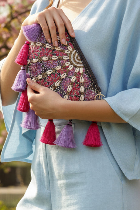 Grey Suede Half-Moon Clutch