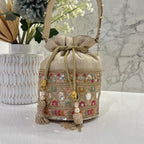 Beige Multi Colour Bucket Potli