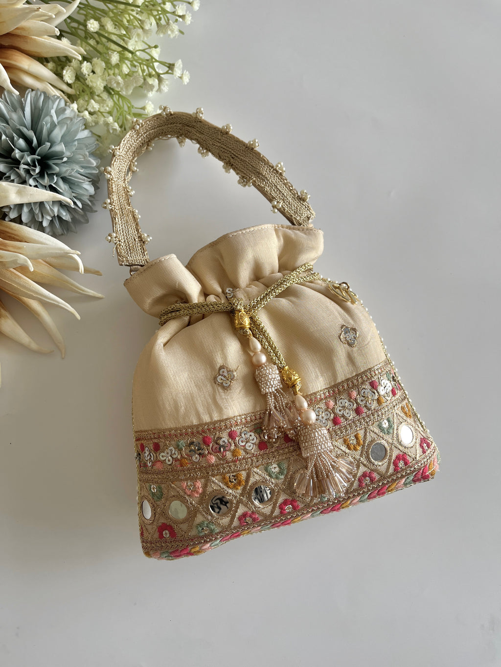 Beige Multi Colour Potli