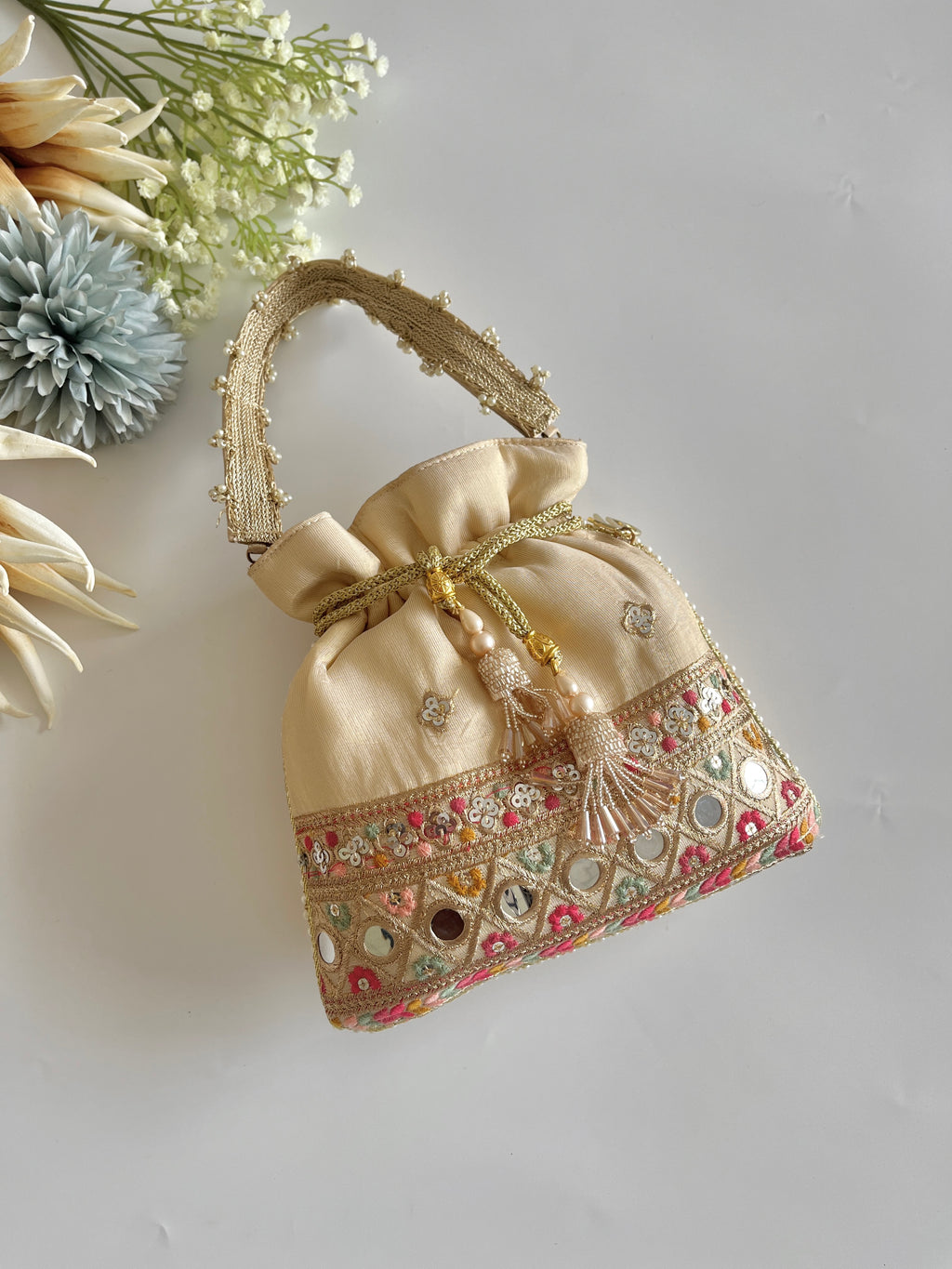 Beige Multi Colour Potli