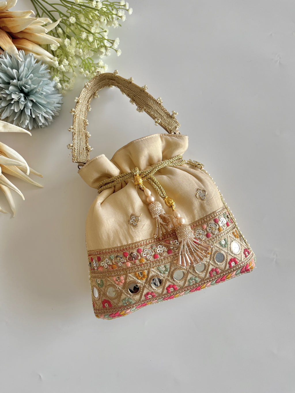 Beige Multi Colour Potli