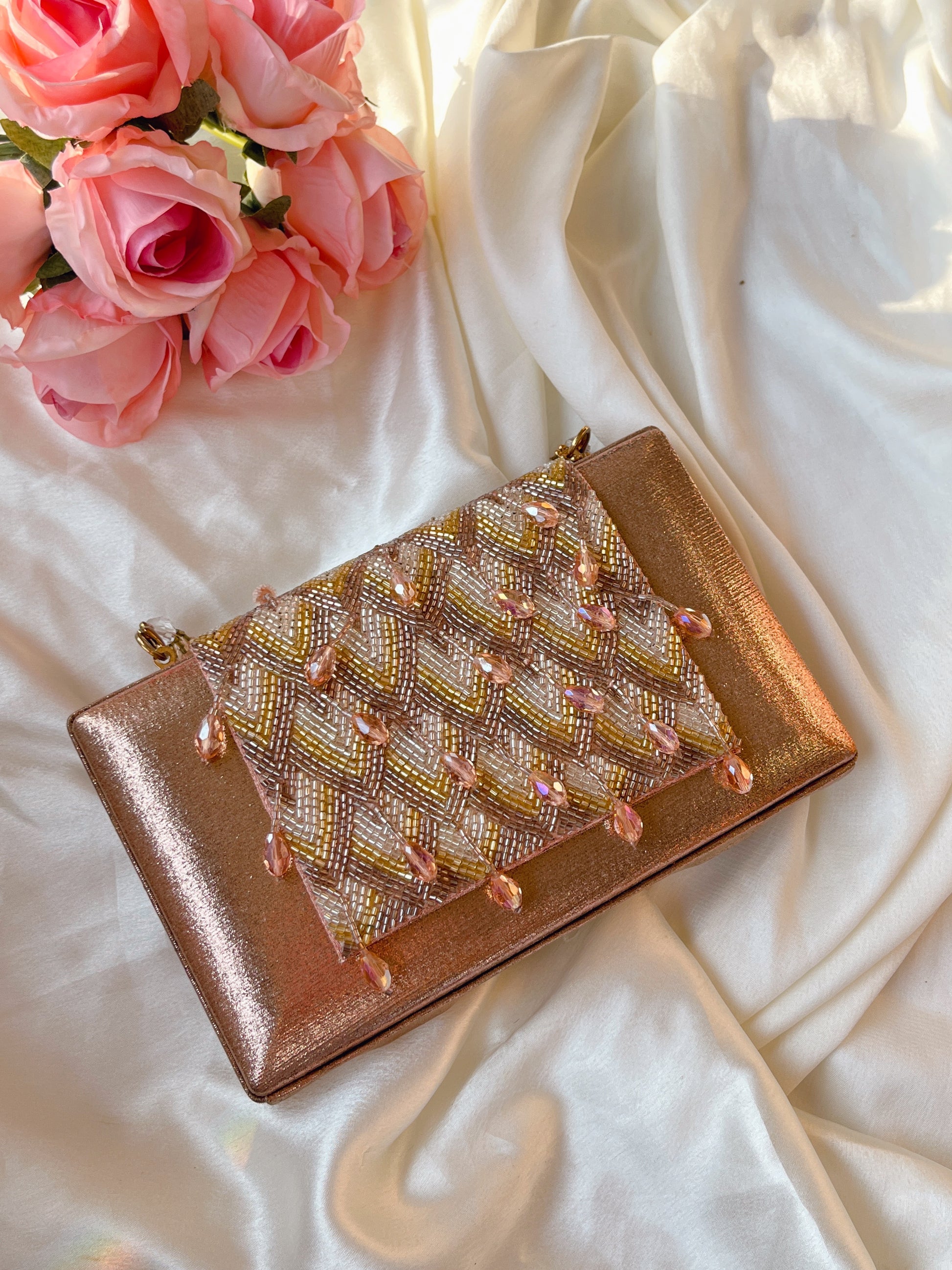 Chloee Rosegold Box Clutch