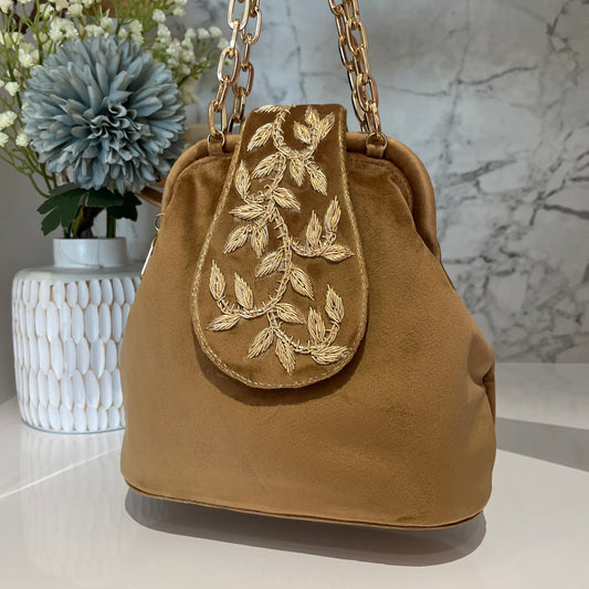 Zoey Beige Velvet Handbag