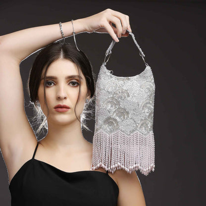 Ira Silver Embellished Handbag