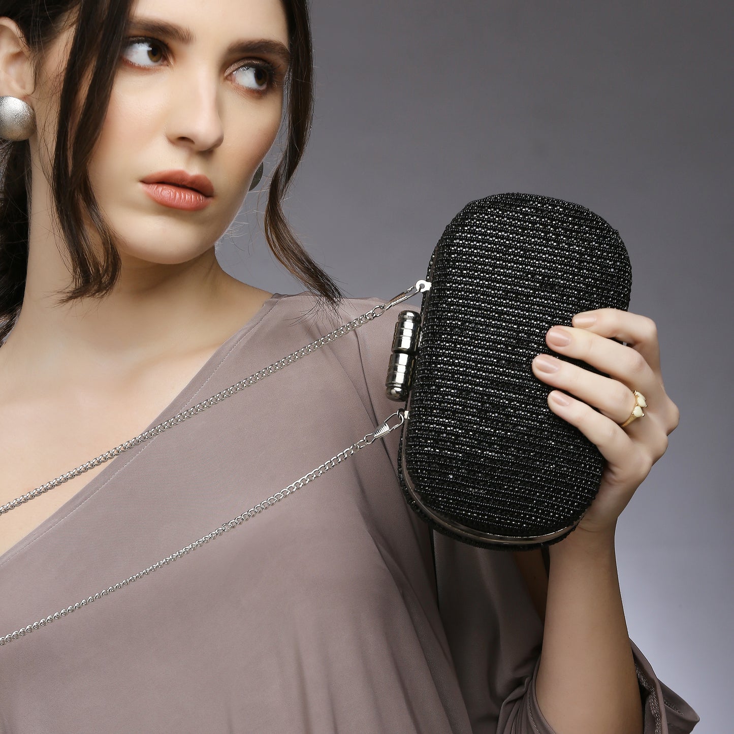 Juniper Black Embellished clutch