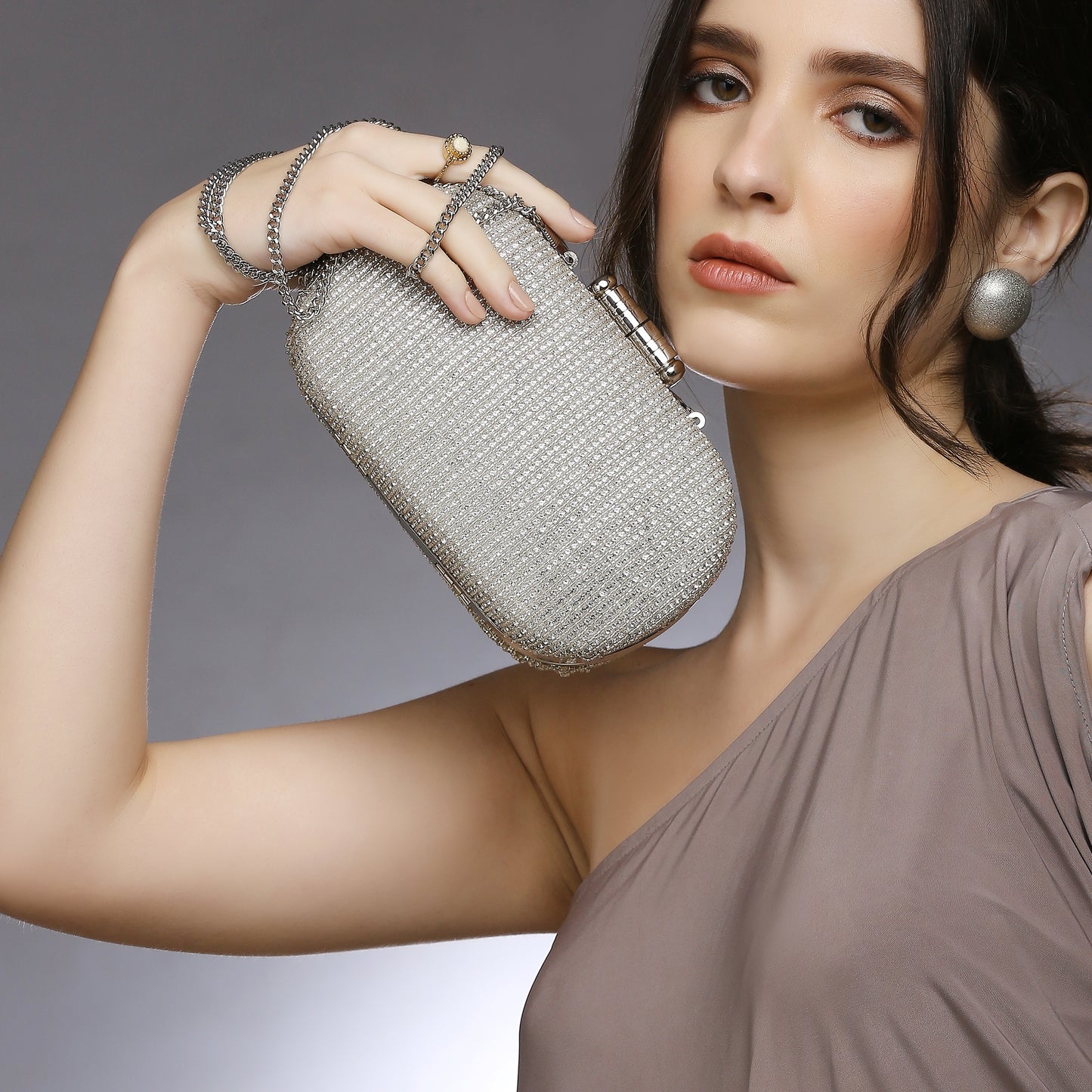 Juniper Silver Embellished Clutch