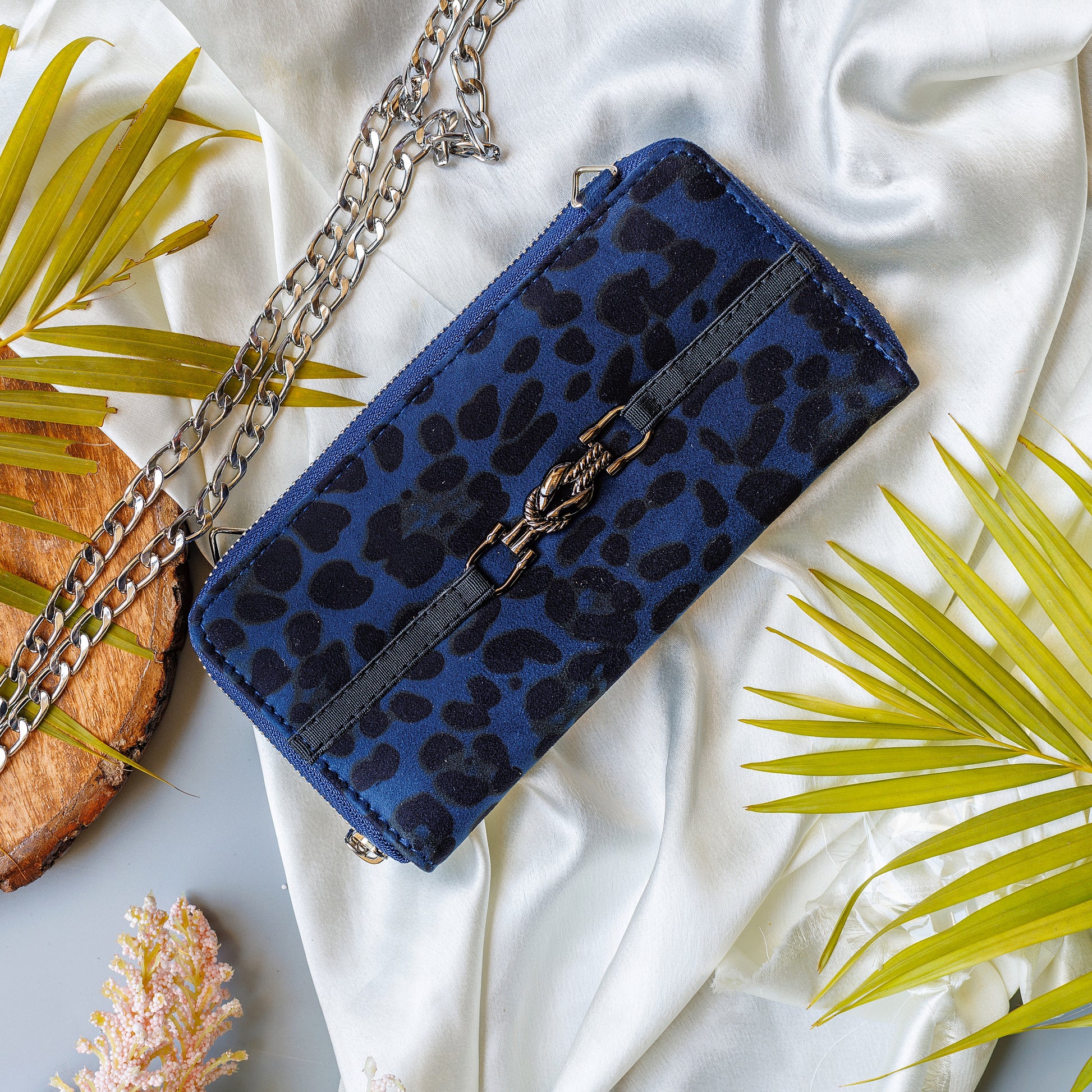 Leopard Print Blue Suede Wallet