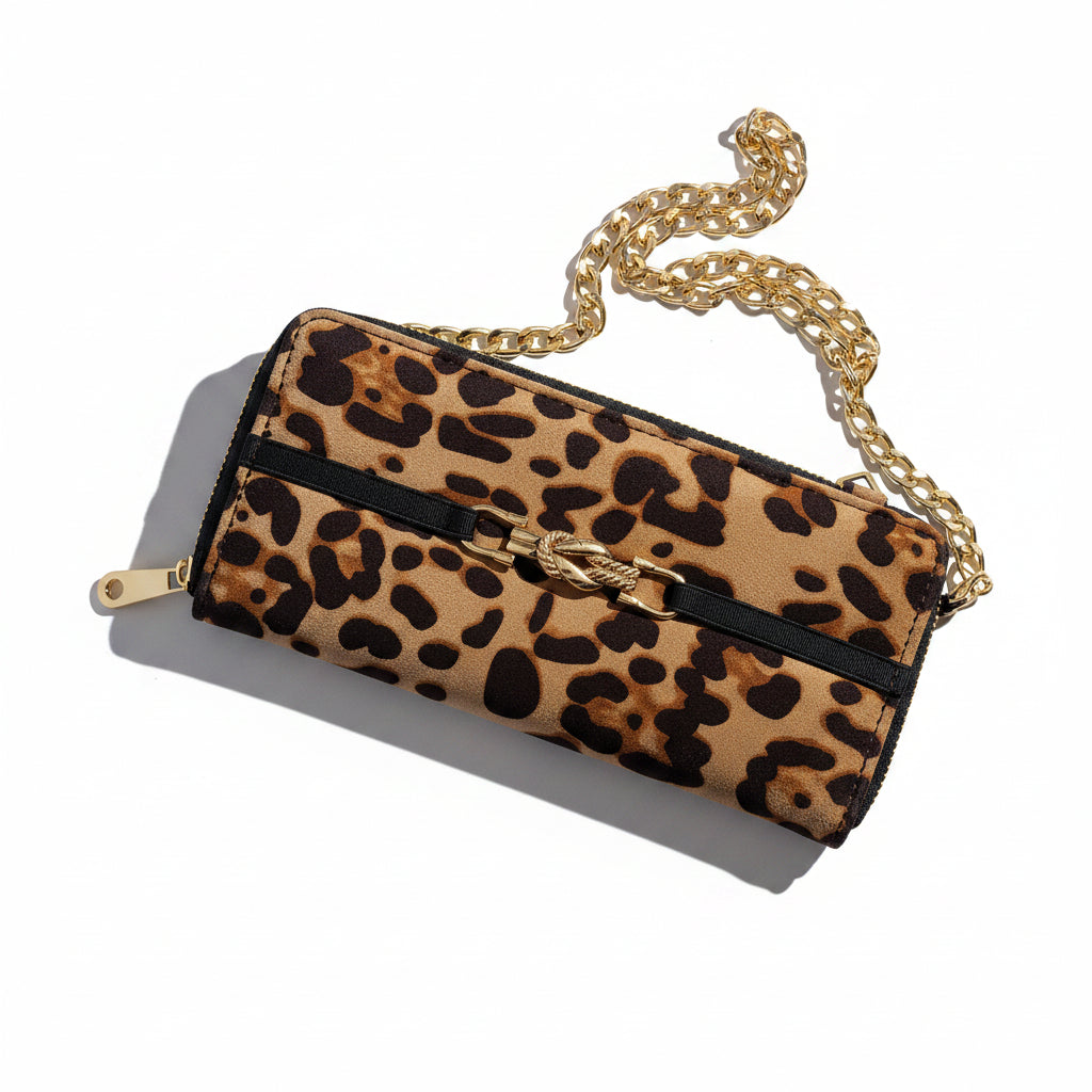 Leopard Print Brown Suede Wallet