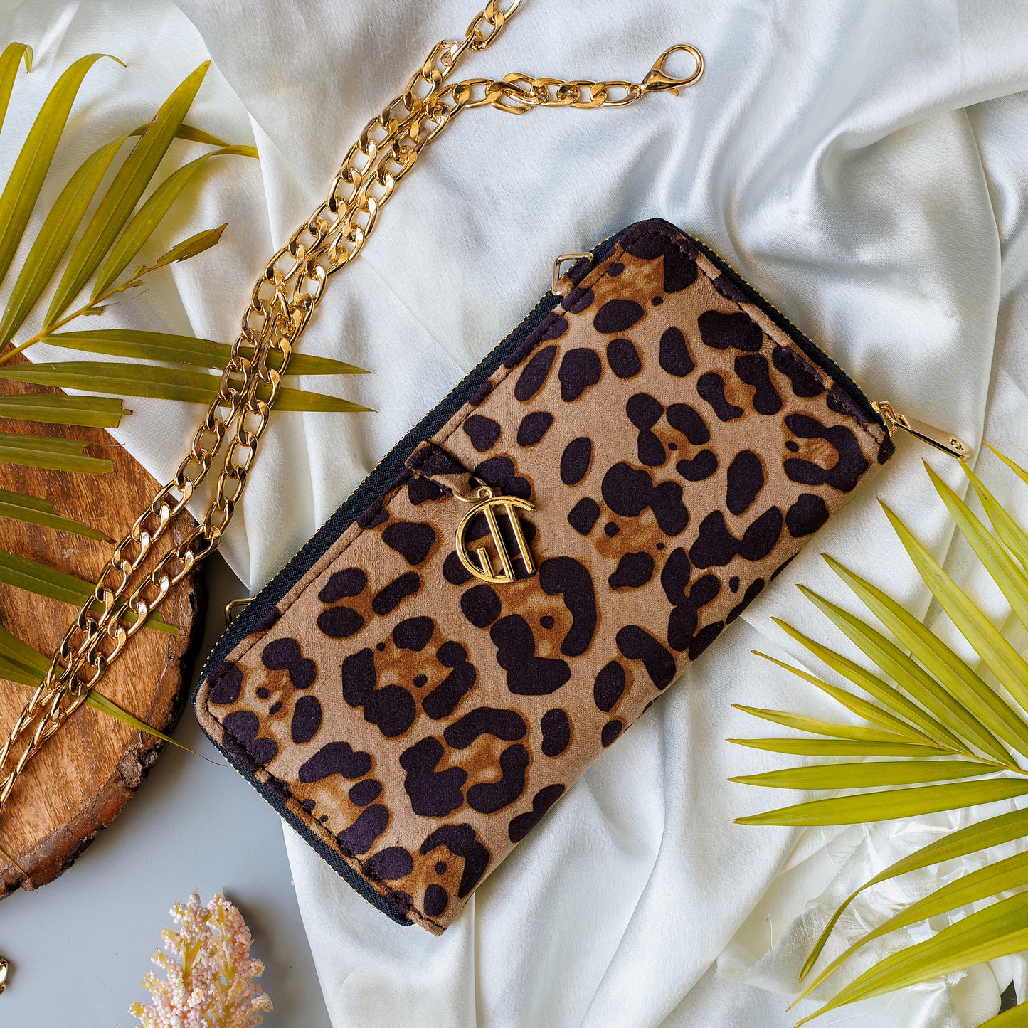 Leopard Print Brown Suede Wallet