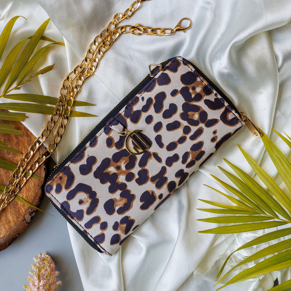 Leopard Print Off-white Suede Wallet