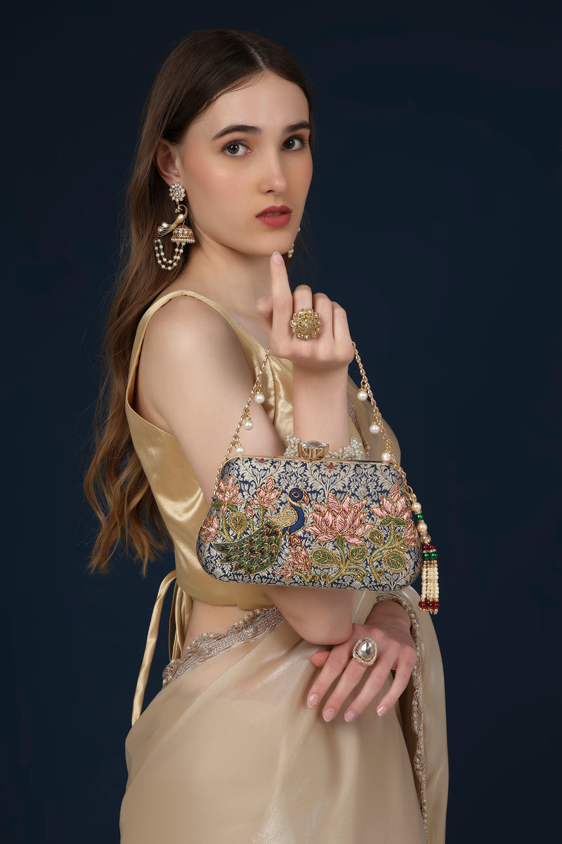 Mayura Lotus Blue Clutch