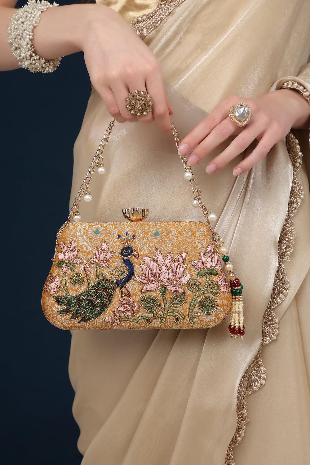 Mayura Lotus Gold Clutch