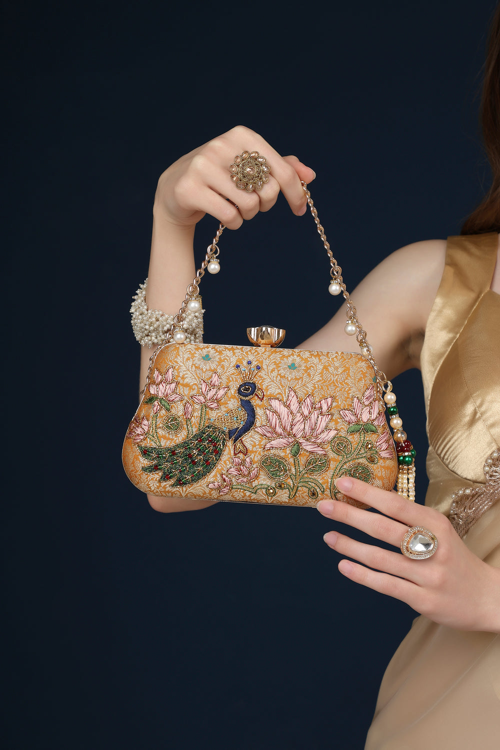 Mayura Lotus Gold Clutch