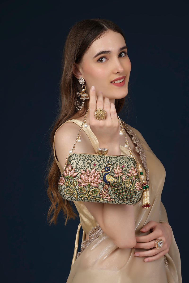 Mayura Lotus Green Clutch