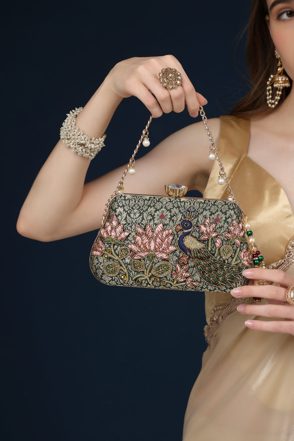 Mayura Lotus Olive Clutch
