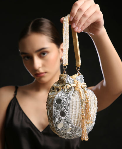 Mirror Silver Potli Bag